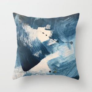 Against the Current by Alyssa Hamilton - blue, white and gold abstract painting Throw Pillow
