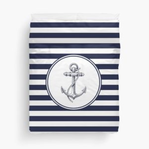 Nautical Comforter Designs / Anchor and Navy Blue Stripes Nautical Comforter by FantasyDesigns