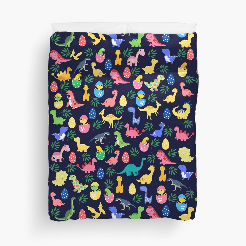 25 dinosaur duvet covers you should see | Colorful dinosaur pattern on a dark background duvet cover by Dakha | Source: Redbubble
