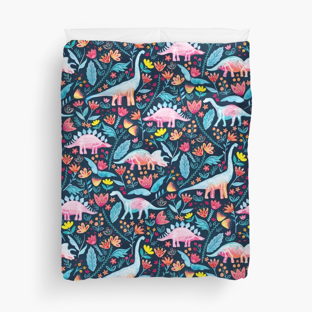 25 dinosaur duvet covers you should see | Colorful Watercolor Pattern "Dinosaur Delight" Duvet Cover by Angelique Buckton