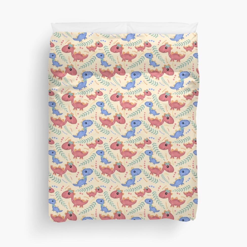 25 dinosaur duvet covers you should see | Cute Baby Girl and Boy Dinosaurs in Pink and Blue duvet cover by Lisa Geerman