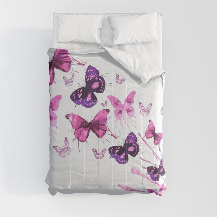 Beautiful Pink and Purple Butterflies Comforters by Of Beauty And Wonder