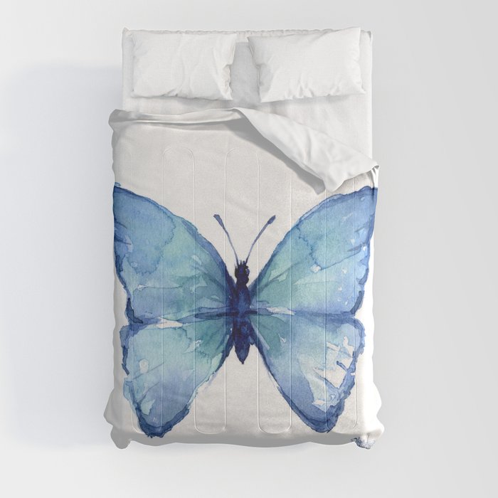 Blue Butterfly Watercolor Comforter by Olga Shvartsur