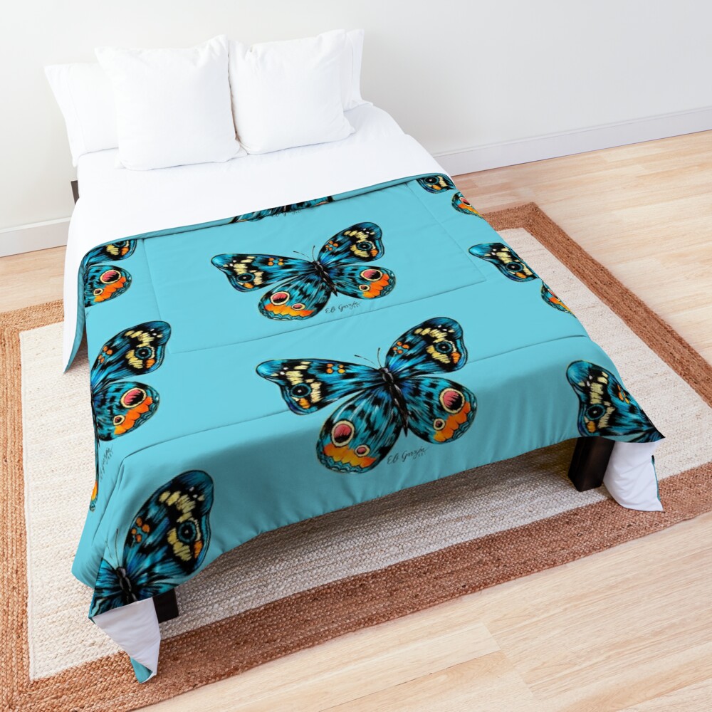 Blue butterfly illustration Comforter by Eli Garzon
