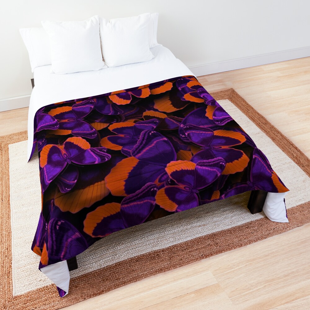 Butterflies Allover Print # 4 Purple Orange Comforter by Susanne Margarete Lutz