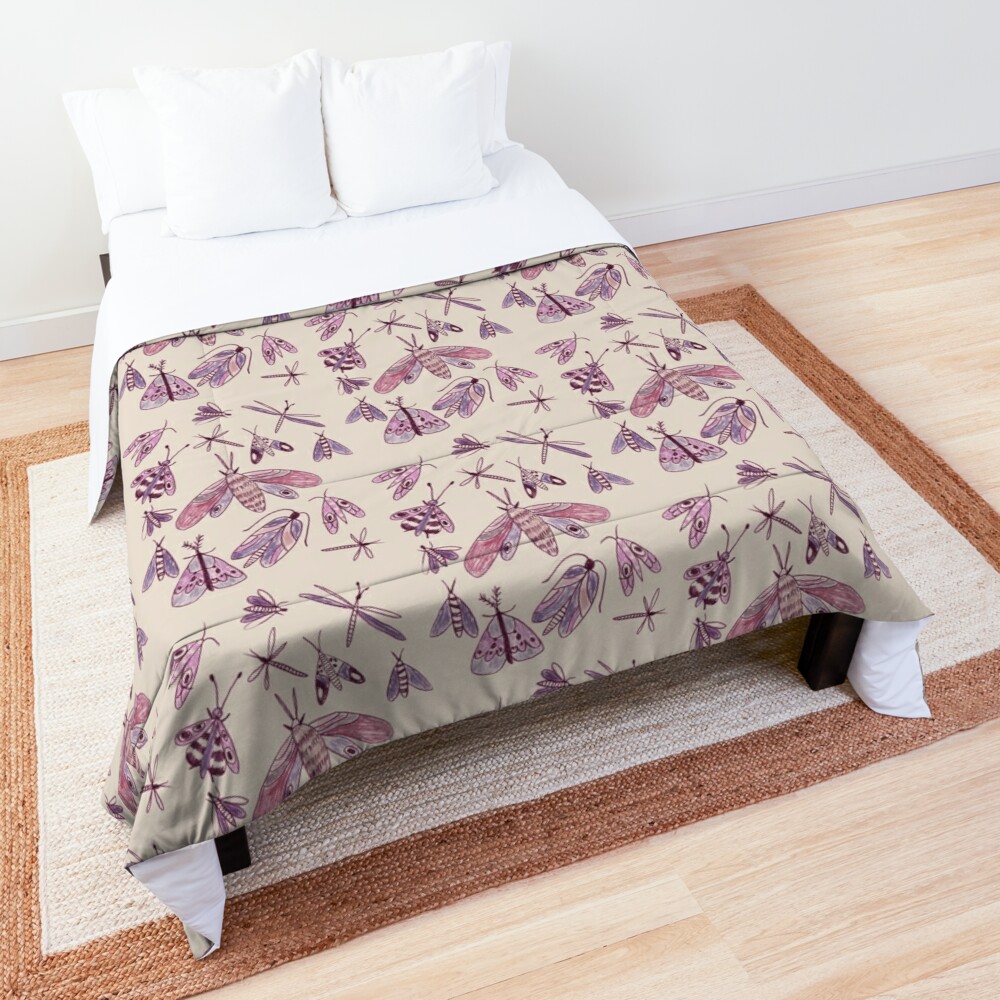 Beige and Purple Butterfly Hand Drawing Comforter by Sketch KimPin
