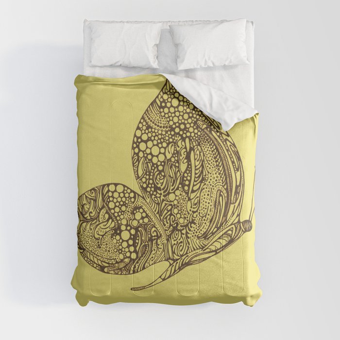 Fly by - hand-drawn butterfly yellow comforters by Laura Lobner