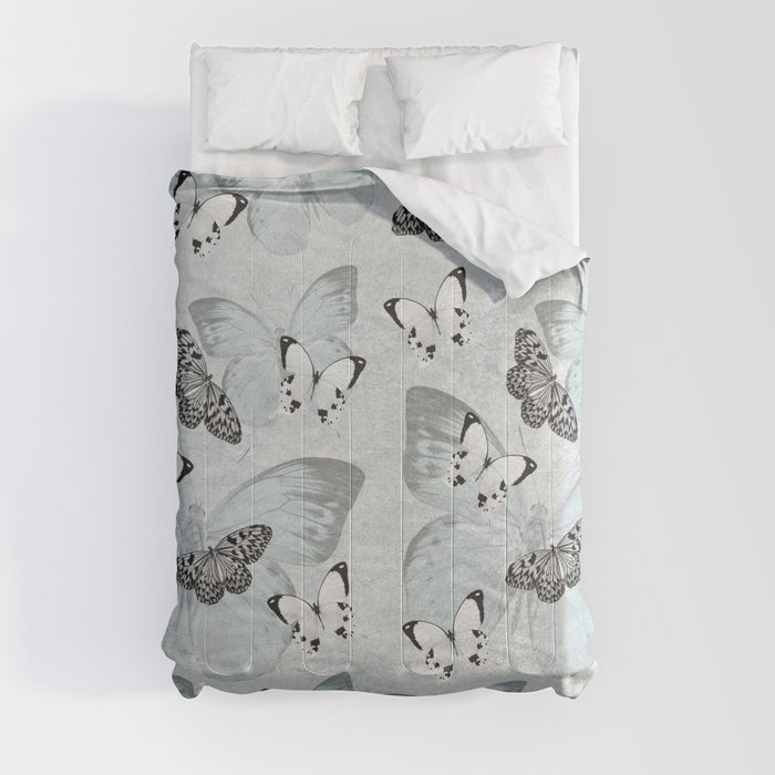 Grey Vintage Butterflies Pattern Comforters Holihair
