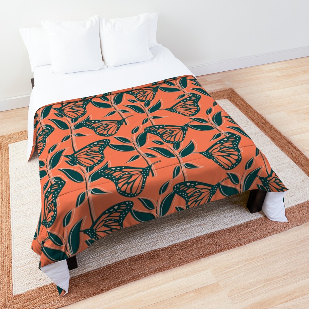 Monarch Butterfly (Radiant) Orange Pattern Comforter by CascadePatterns