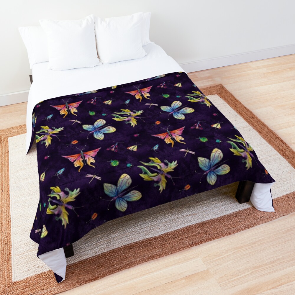 Purple Butterflies moths and bugs pattern Comforter by Zo