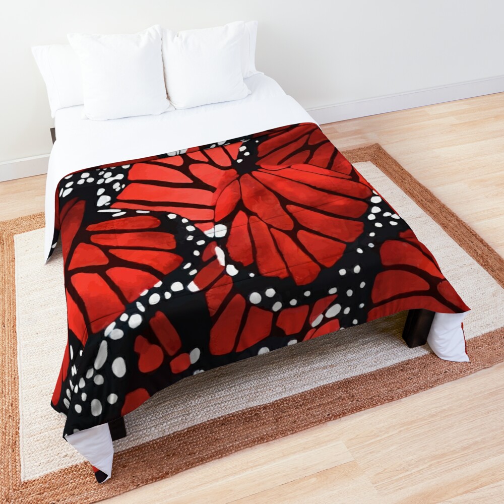 Red Scarlett Monarch Butterfly WIngs Pattern Comforter by fantasticclaire