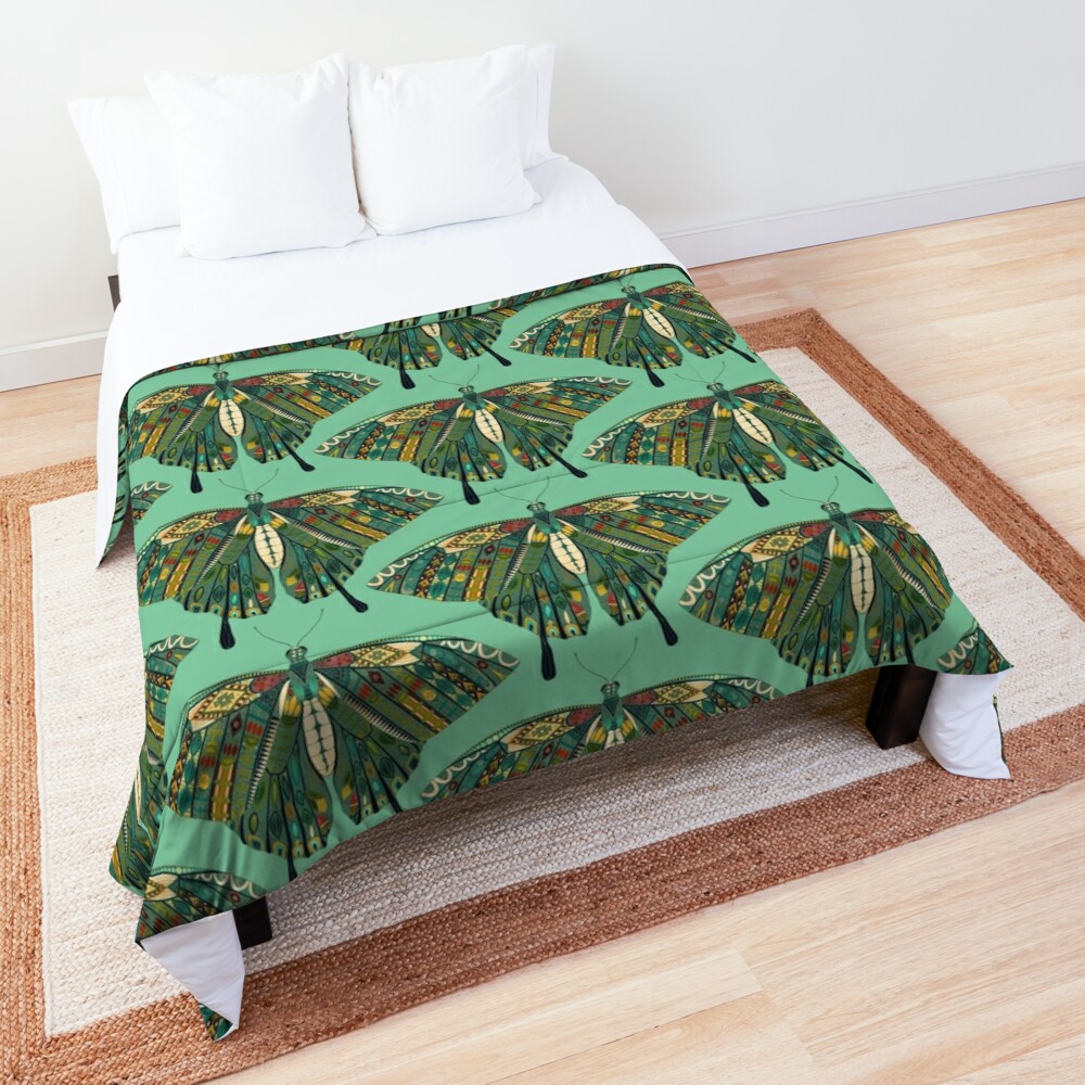 Swallowtail butterfly emerald pattern Comforter by Sharon Turner