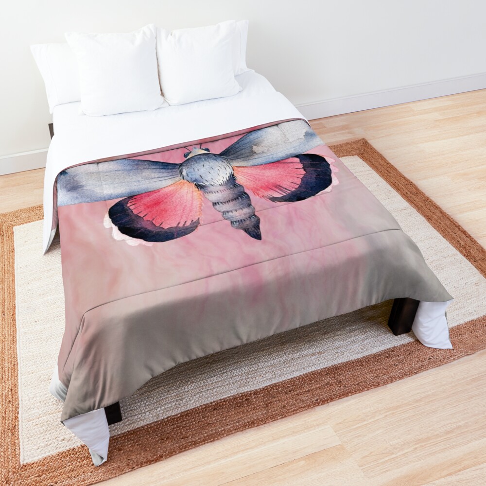 The Collector - Butterfly Moth on Pink Grey Comforter by Love100Fires