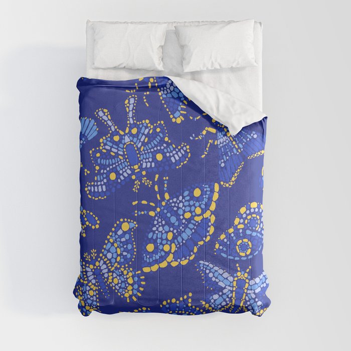 Butterfly Pattern Blue and Yellow Comforters by Madeline Gaggins