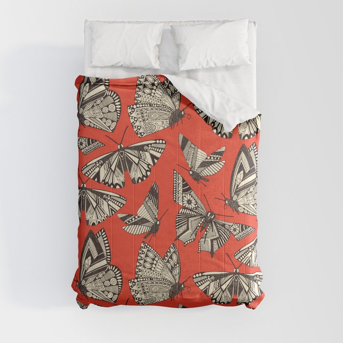 Summer Red Butterflies Fire Pattern Comforters by Sharon Turner