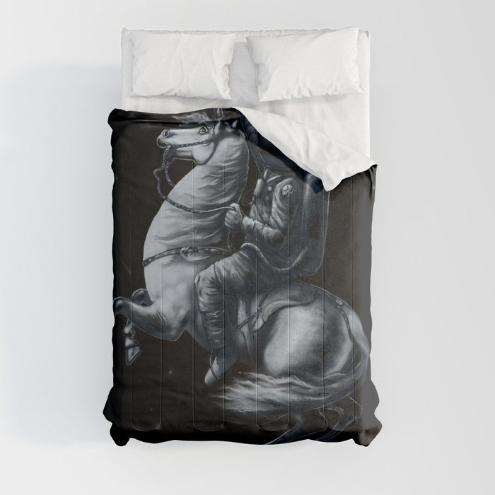 Across The Unicverse - Astronaut and Unicorn on Black Comforters by nicebleed