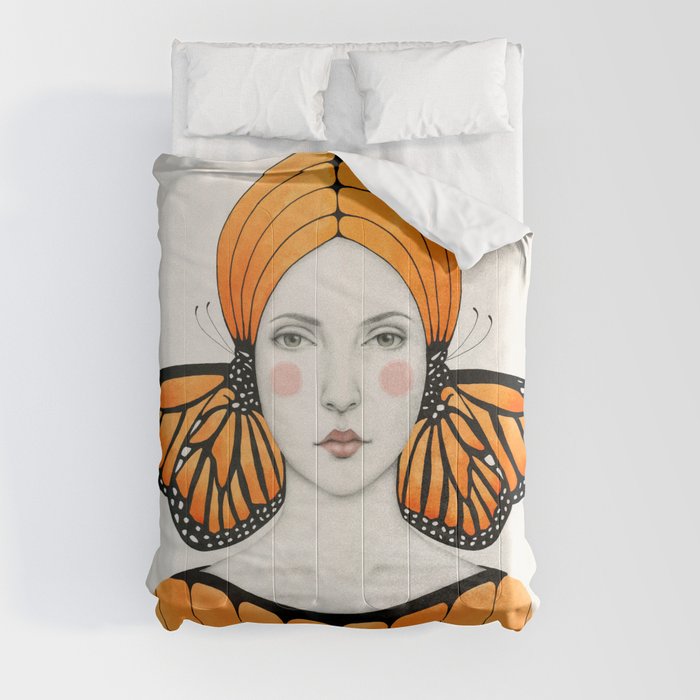 Anais Orange Butterfly Comforters by Sofia Bonati