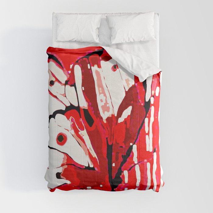 BUTTERFLY Red and White Glowing Comforters by Saundra Myles
