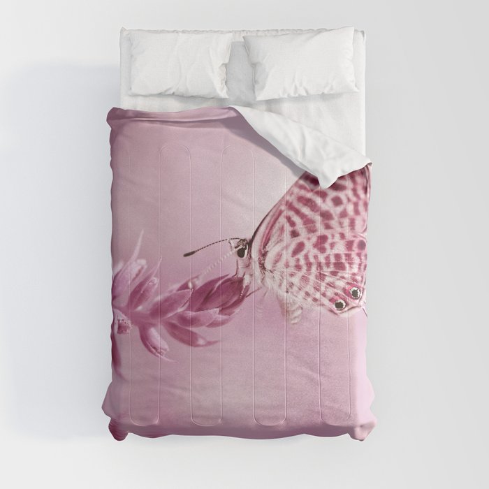 Pink butterfly and flower comforter by Laura Lumizuki
