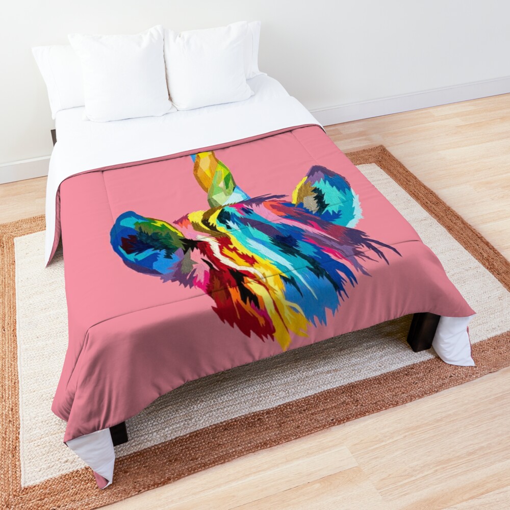 Colorful Unicorn on Pink Comforter by Ian McGann