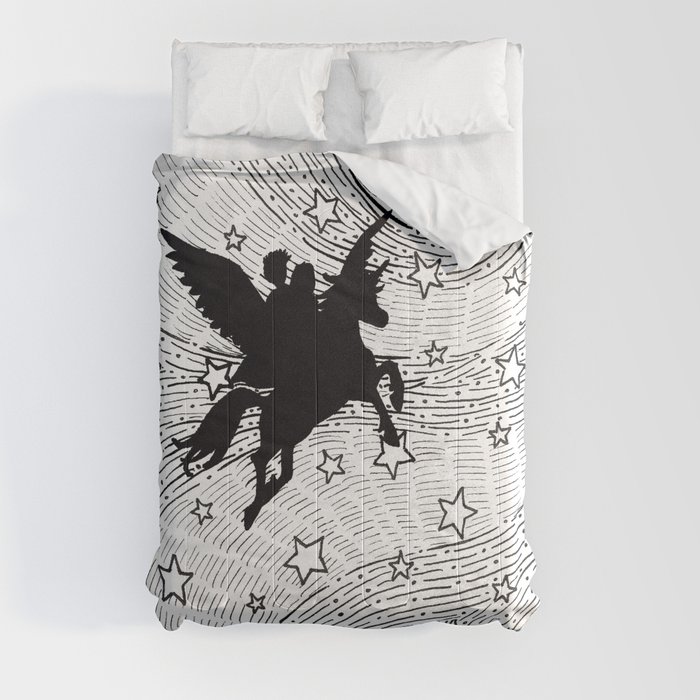 Flight of the alicorn - Black Unicorn on White Comforters by Shannon Messenger