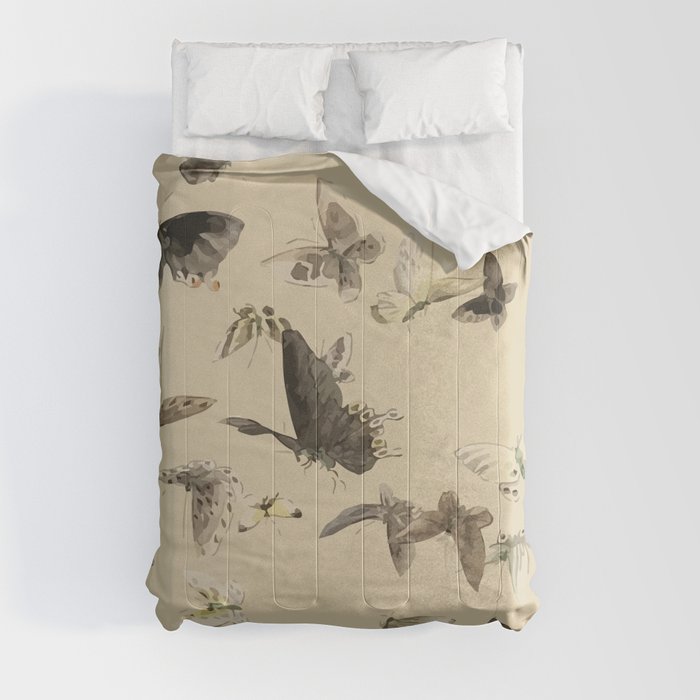 Flying butterflies on vintage background Comforters by Artprint Maker