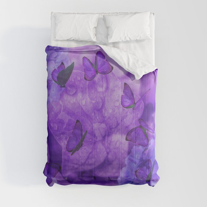 HYDRANGEA WITH BUTTERFLIES Comforters by Digital Art by Cassy