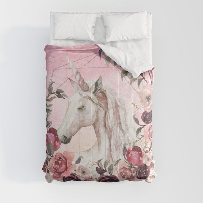 Irresistible Force Pink Unicorn Watercolor Comforters by Bee-Bee Deigner