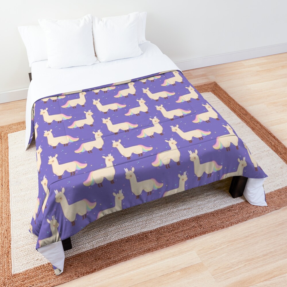 Llamacorn - Purple Comforter by Doodle Carrot