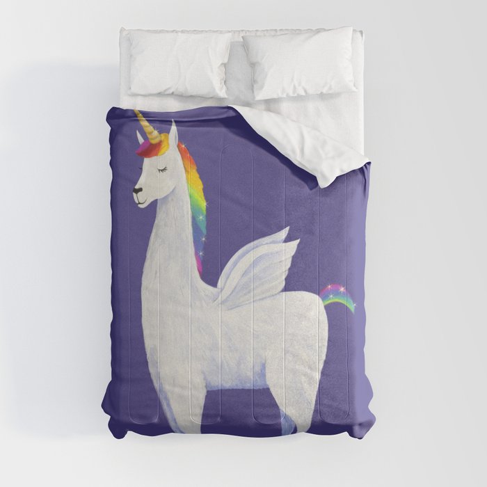 Llamacorn - Purple Funny Unicorn Comforters by Rosalie Street
