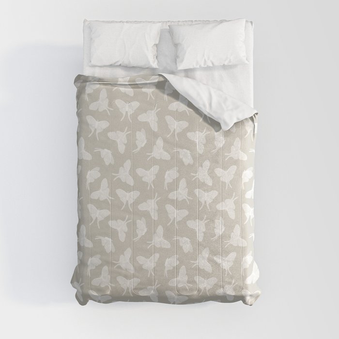luna moth - greige Comforters by Little Arrow Design Co.