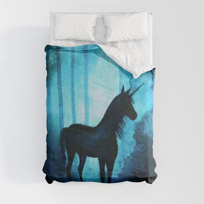 Magical Unicorn - Black Watercolor Comforters by Danielle Foye Art