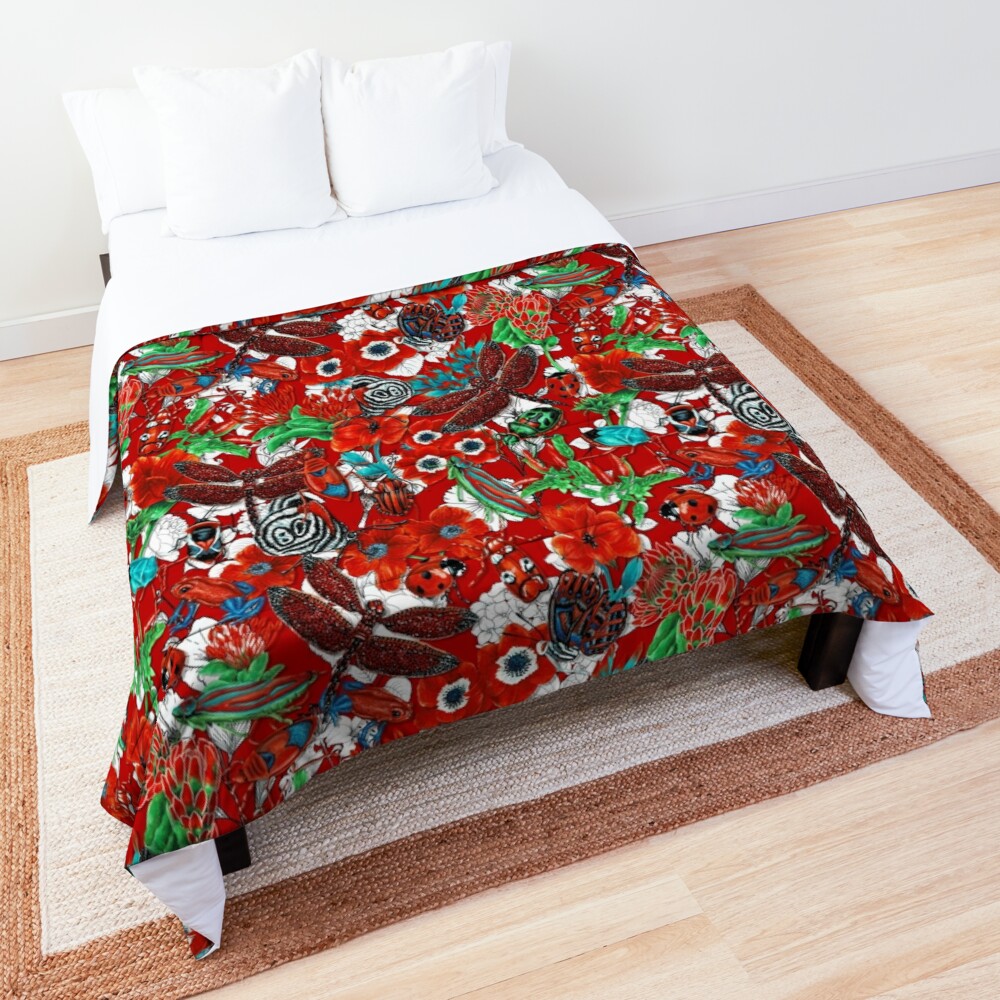 Make it RED butterflies pattern Comforter by NezHaines