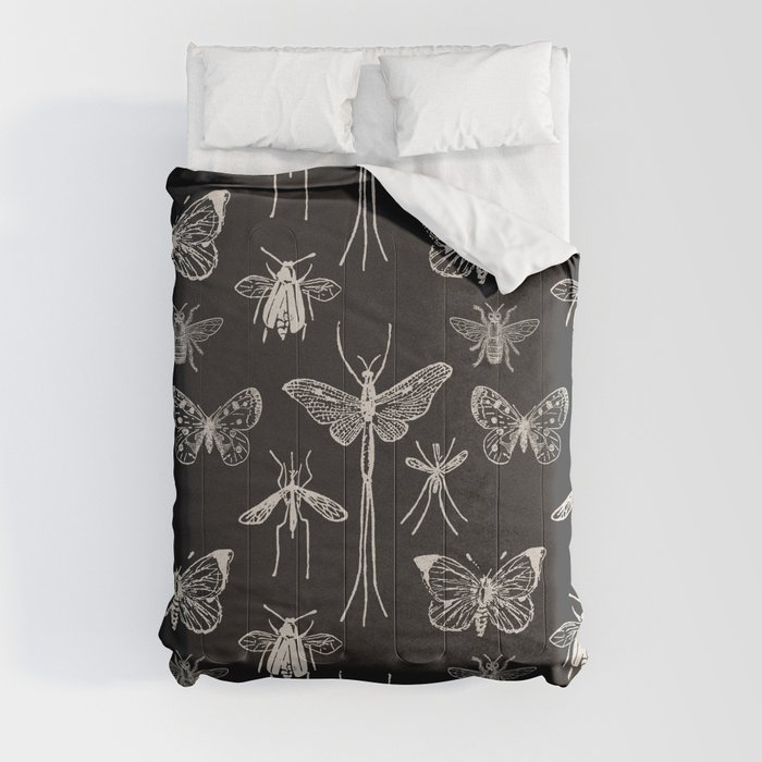 Moths & Butterflies & Insects & Dragonfly Black and White Comforters by Zeljkica