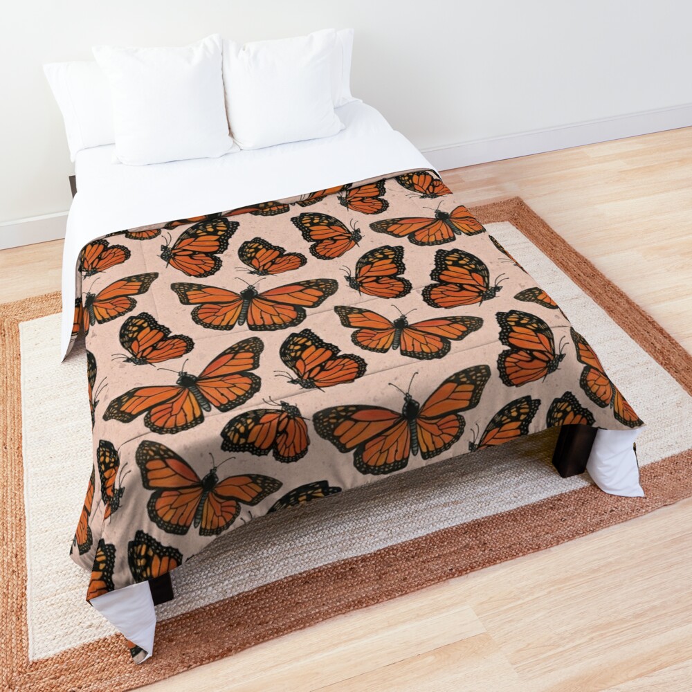 Orange Butterfly Watercolor Comforter by Lauren Ullrich