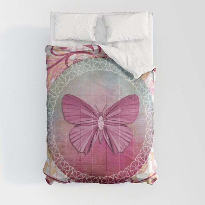 Pink Butterfly Comforters by Judy Skowron