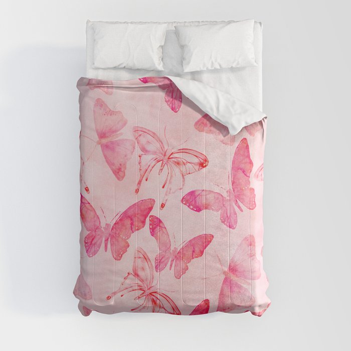 Pink pastel Butterflies allover pattern Comforters by Andrea Haase