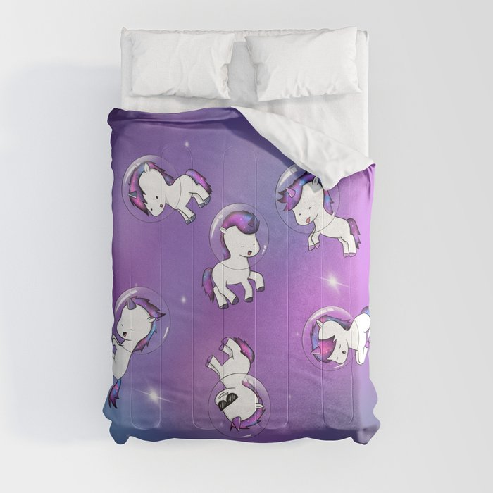 Space Unicorns Purple Comforters by Gladys P. Nut