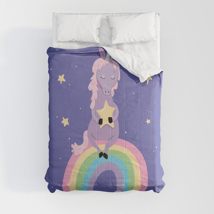 Starlight Unicorn Purle Comforters by Pig & Pumpkin
