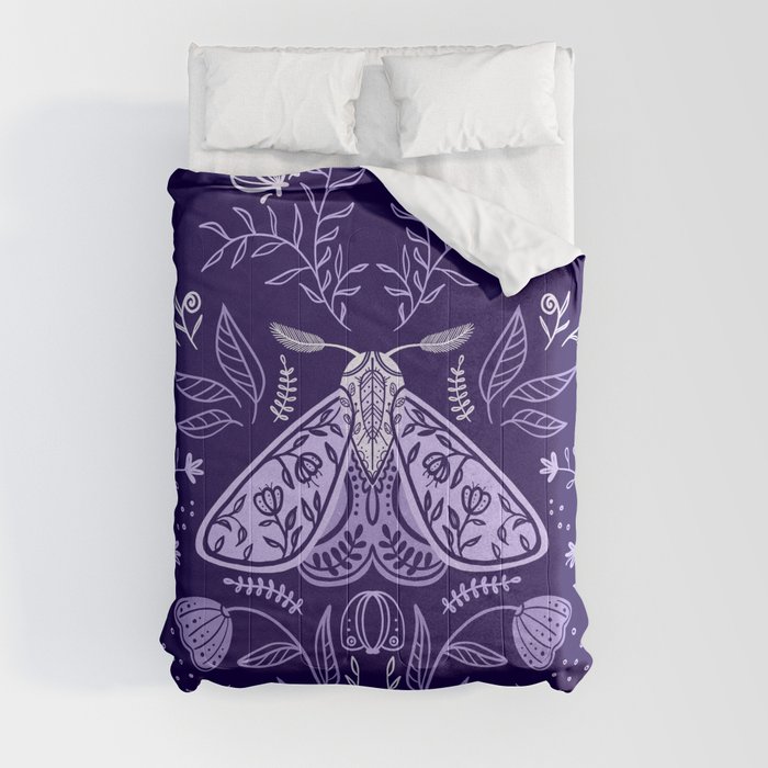 Symmetrical moth blue Comforters by Alexandra Jeon