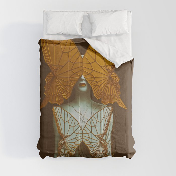 Transformation II - Gold White and Brown Butterfly Comforters by SpaceFrogDesigns