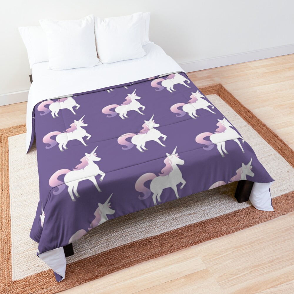 Unicorn Silhouette Design - White / Pastel Pink / Purple Comforter by Hayley Jacka