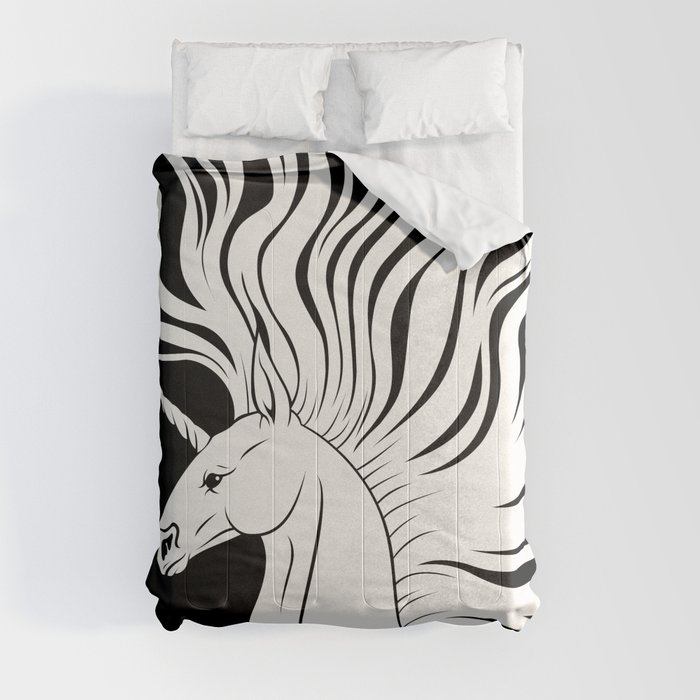 White Unicorn on Black Comforters by Verreaux