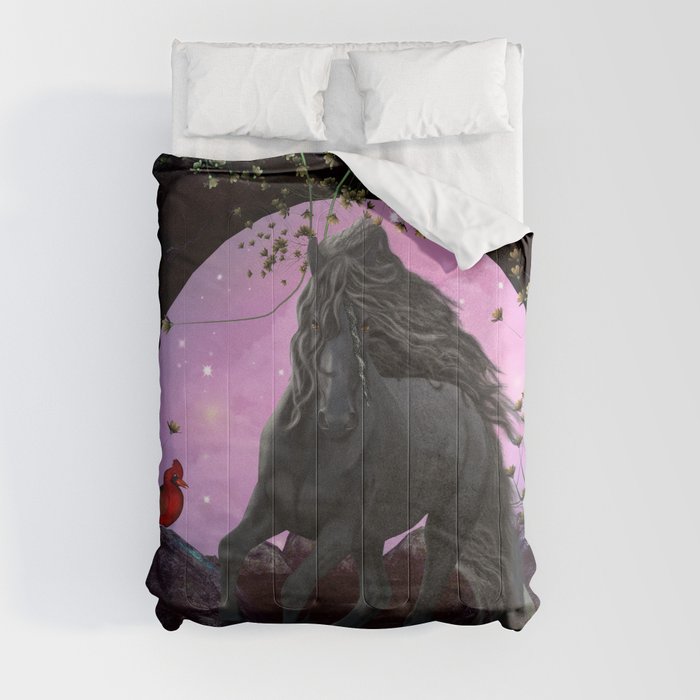 Wonderful black unicorn in the night Comforters by nicky2342