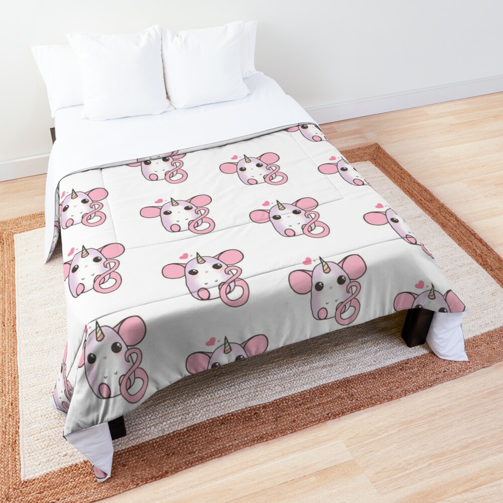 Cute Rat Dumbo Unicorn (white) Comforter by ArtByDecember