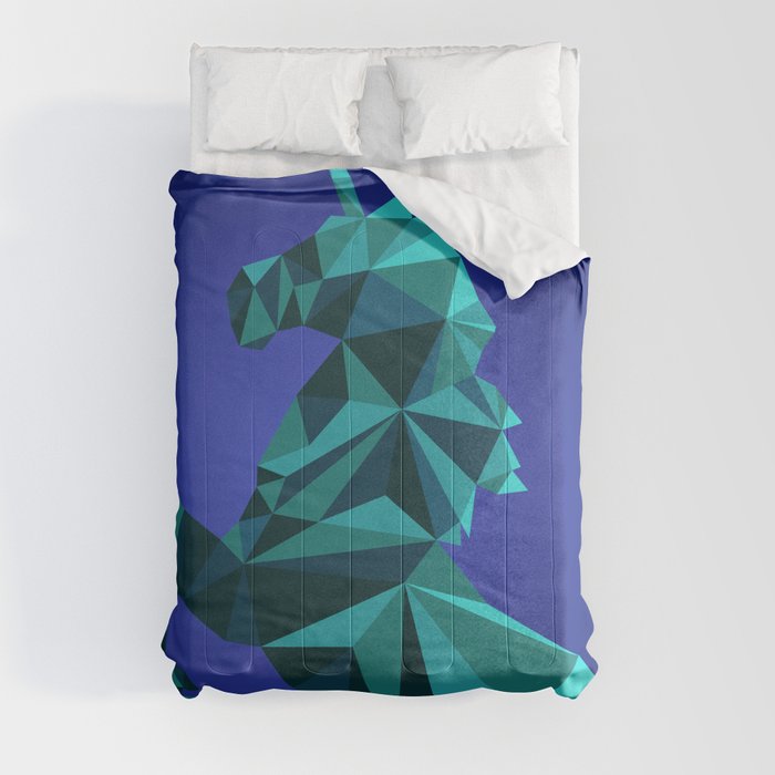 Geometric Digital Teal Unicorn of Triangles Comforters by Meghan Ambler