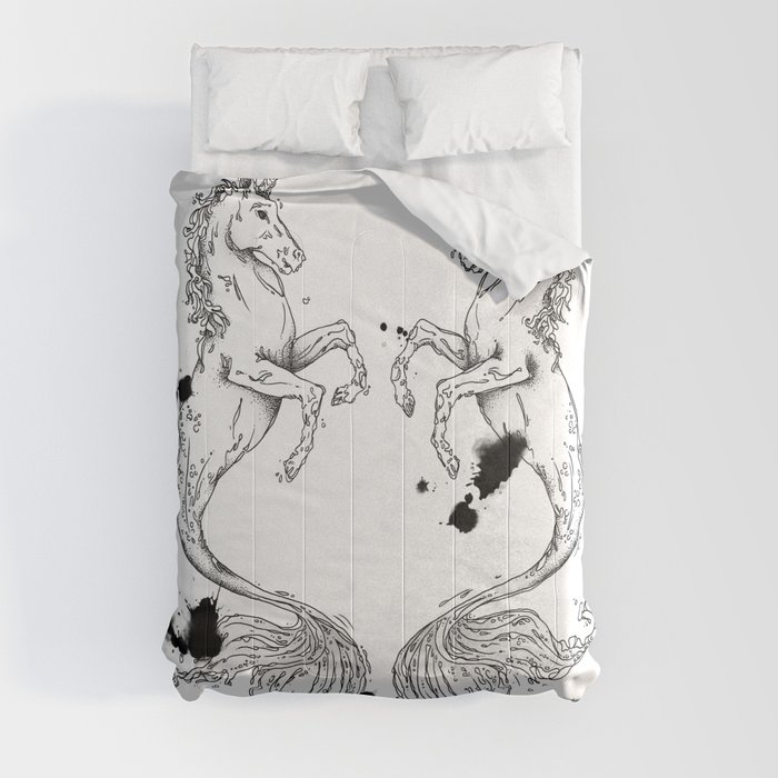 Mermaidunicorns White Unicorns Comforters by Cornelia Ott