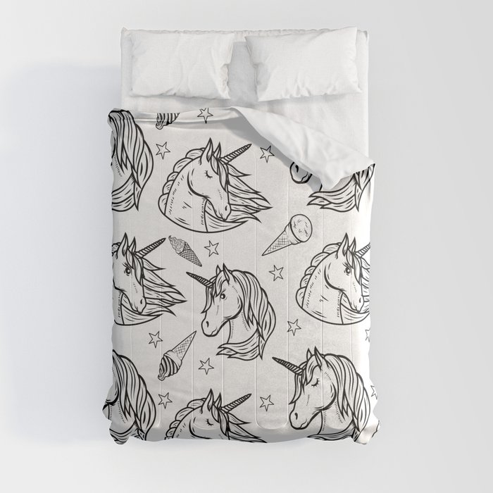Unicorn Black and White Pattern Comforters by AttireCode