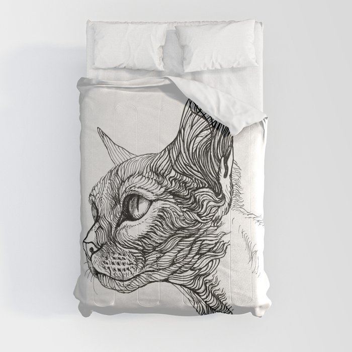 Unicorn Cat Black and White Comforters by Tvoriart