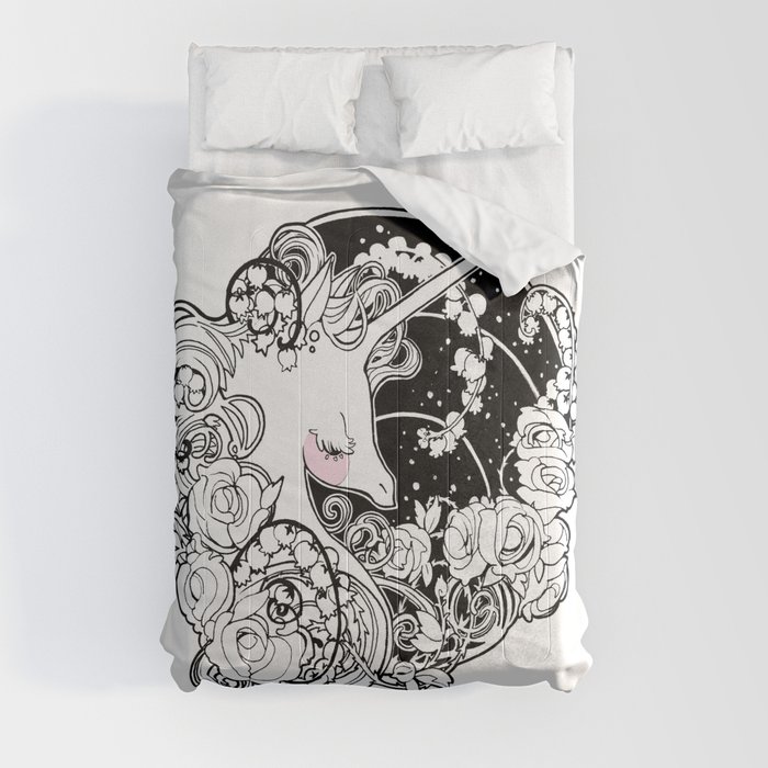 Unicorn Garden White Comforters by Valérie Bastille Naylemonstre